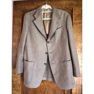 Agnona Cashmere Tweed Herringbone Men's Blazer Brown Beige